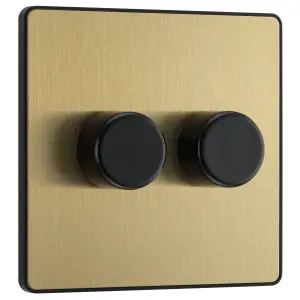 British General profile Double 2 way 200W Screwless Dimmer switch Satin Gold