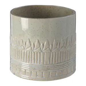 Interiors by Premier Small Ceramic Planter with Embossed Pattern and Tribal Design, Modern Indoor Planter for Living Room