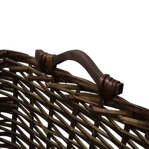 JVL Vertical Weave Rectangle Log Basket with Wooden Handles, Medium, Brown