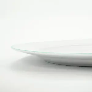 Set of 4 Durable White Ceramic Dinner Plates with Elegant Green Rim