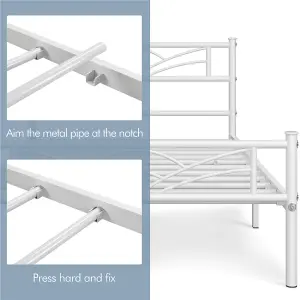 Yaheetech White 3ft Single Metal Bed Frame with Cloud-inspired Design Headboard