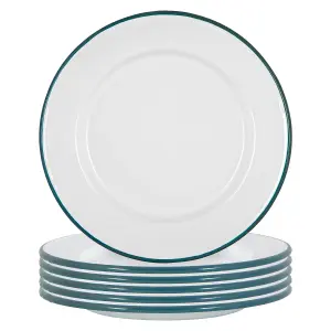 Argon Tableware - White Enamel Dinner Plates - 25.5cm - Green - Pack of 12