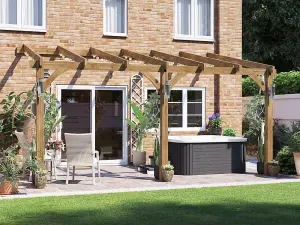 Dunster House Wooden Lean To Pergola Kit 5m x 3m Wall Mounted Garden Plant Frame Leviathan