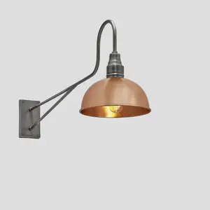 Industville Long Arm Dome Wall Light, 8 Inch, Copper, Pewter Holder