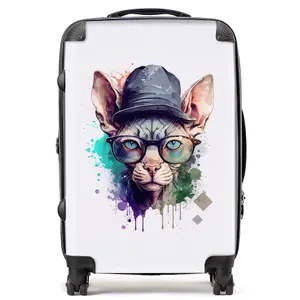 Sphynx Cat Face Glasses And Hat Splashart Suitcase - Medium