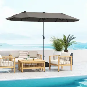 Costway 4 x 2M Patio Umbrella Outdoor Double-sided Market Umbrella W/ Umbrella Base Grey