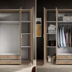 Elegant KARL 4-Door Wardrobe with Mirror W1592mm H1960mm D535mm - Oak Sonoma, Spacious Storage, Modern Design