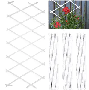 DIVCHI Wooden Trellis Expandable Garden Wall Trellis For Climbing Plants Decoration & Plants Partitioning  Pack Of 3 White