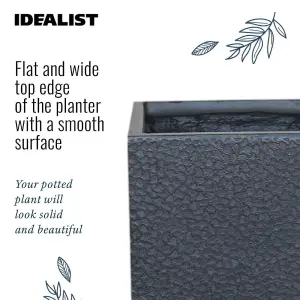 IDEALIST™ 33cm Square Planter, Black Slate Effect Indoor Planter on 5cm Detachable Metal Stand H42 L33 W33 cm, 42.9L