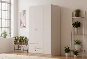 ECU 3 Door 2 Drawer White Wardrobe