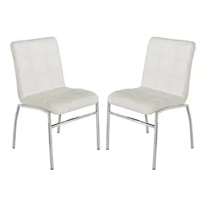 Coco White Faux Leather Dining Chairs With Chrome Legs In Pair