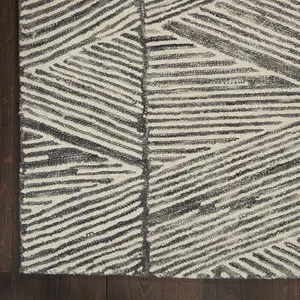 Grey White Handmade Wool ,Abstract Geometric Easy to clean Rug for Bedroom & Living Room-114cm X 175cm