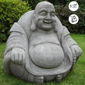 Large Stone Cast Laughing Fat Buddha Ornament