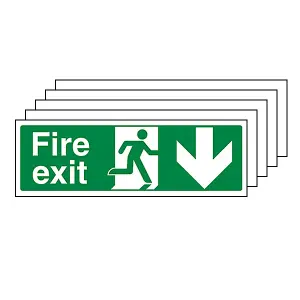 5x FIRE EXIT Safety Sign Arrow Down - Glow in Dark Adhesive 300x100mm