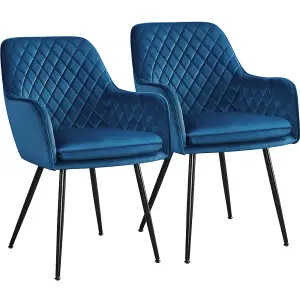 Yaheetech 2PCS Blue Velvet Fabric Tufted Dining Chairs with Armrest