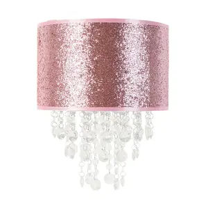 ValueLights Bonita Pink Glitter with Droplets Easy Fit Lamp Shade and LED Bulb