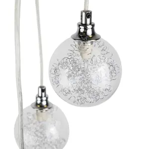 First Choice Lighting Globe Chrome Clear Wire Detailed Glass 5 Light Ceiling Pendant Light