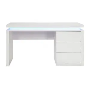 Emerson High Gloss Computer Desk In White With LED Lighting