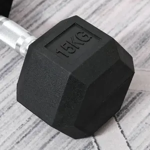 HOMCOM 15KG Single Rubber Hex Dumbbell Portable Hand Weights for Home Gym