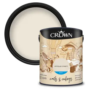 Crown Walls & Ceilings Matt Emulsion Paint Antique Cream - 5L