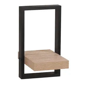 200mm nova framed floating shelf kit, oak effect shelf with black frame