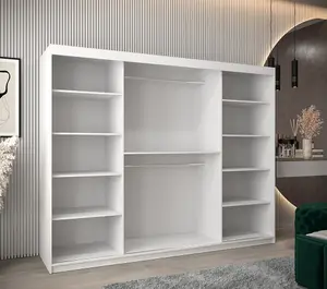 Verona 01 Contemporary 3 Sliding Door Wardrobe 9 Shelves 2 Rails White Matt (H)2000mm (W)2500mm (D)620mm