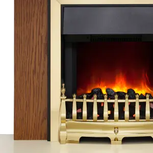 Pembury Warm Oak Fireplace with Inset Brass Electric Fire