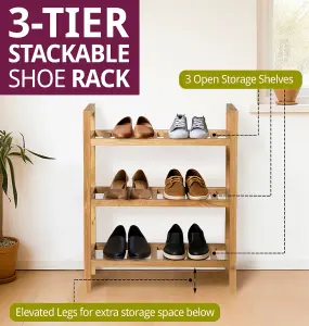 Hallowood Furniture Waverly Oak Narrow 3 Tier Stackable Shoe Rack