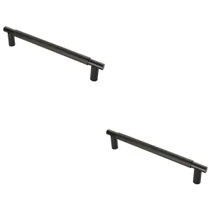 2 PACK - Luxury T Bar Knurled Pull Handle - 450mm Matt Black - Kitchen Door Cabinet