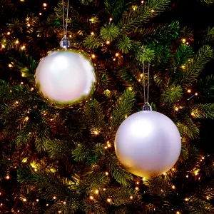 Silver effect Plastic Round Christmas bauble set, Set of 4 (D) 100mm