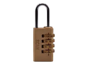 Durable Scan Brass Combination Padlock 20mm with 4-Digit Code