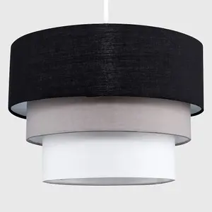 ValueLights Aztec 3 Tier Modern Black Grey White Fabric Ceiling Pendant Light Shade