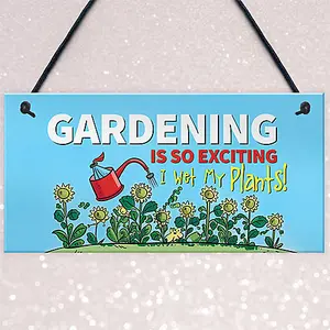 Red Ocean Funny Gardening is So Exciting - Novelty Garden Plaque Gift For Women - Hanging Garden Shed Wall Fence Signs