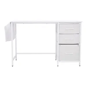 Freestanding Computer Desk with 3 Fabric Drawers and Storage Bag in White