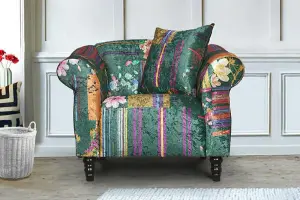 Fabric Green Patchwork 1 Seater Avici Shout Sofa