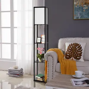 Costway Floor Lamp W/ 3-Tier Storage Shelf Narrow Corner Nightstand Light E27 Bulb Base