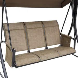 Outsunny 3 Seat Fabric Backyard Balcony Patio Swing Chair with Canopy Top