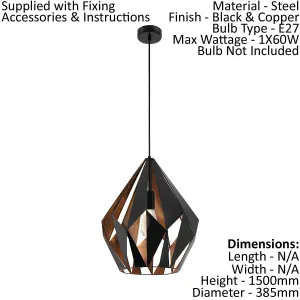 Hanging Ceiling Pendant Light Black & Copper Geometric 60W E27 Modern Feature