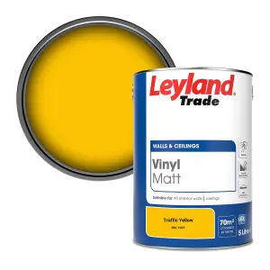 Leyland Trade Vinyl Matt Walls & Ceilings Emulsion Paint Traffic Yellow (RAL 1023) 5L