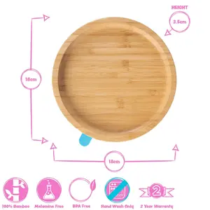 Tiny Dining Round Bamboo Suction Plate - Pastel Pink