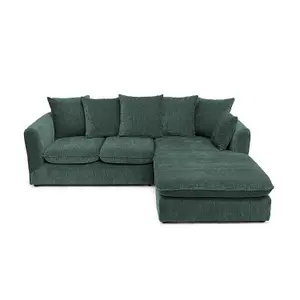 Lucas Water Repellent Velvet Chenille Right Facing Corner Sofa in Jungle Green