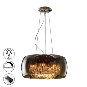 Luminosa Argos 6 Light Dimmable Crystal Ceiling Pendant with Remote Control Chrome, Mirror, G9