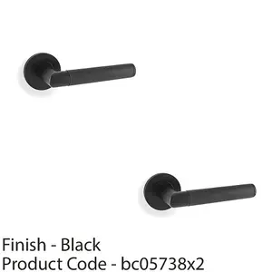 2 PACK - SOLID BRASS Knurled Door Handle Set - Matt Black Mitred Lever on Round Rose