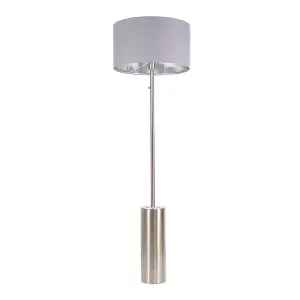 ValueLights Lexy Brushed Chrome Rotary Dimmer Switch Floor Lamp with Grey/Chrome Shade