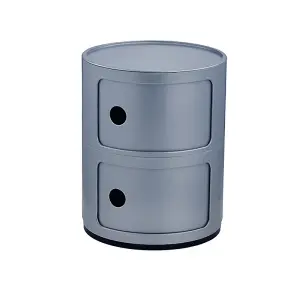 Grey Cylindrical Multi Tiered Plastic Bedside Storage Drawers Unit Drawer Bedside Chest 40cm H