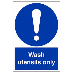 Wash Utensils Only Catering Hygiene Sign - Rigid Plastic - 200x300mm (x3)