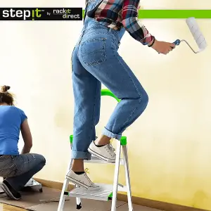 StepIt 2 Step Ladder - Portable Folding Aluminium with Deep Steps, Soft Grip, Rubber Hand Grip, 150kg Capacity, 2 Year Warranty