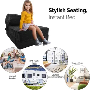 Cord Material Fold Out ZBed Chair Sofa Lounger With Pillow - Black