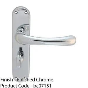 Smooth Rounded Bathroom Latch Door Handle - Polished Chrome Lever On Backplate