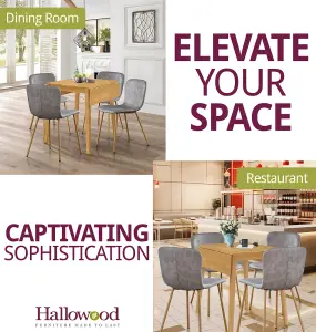 Hallowood Furniture Ledbury Light Oak Drop Leaf Dining Table with 4 Grey Leather Effect Chairs